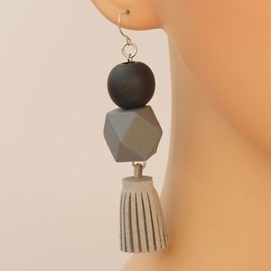 Boho Leather Tassel Earrings Wood Detail